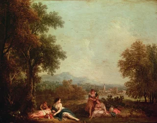 Figure classiche in un paesaggio italiano